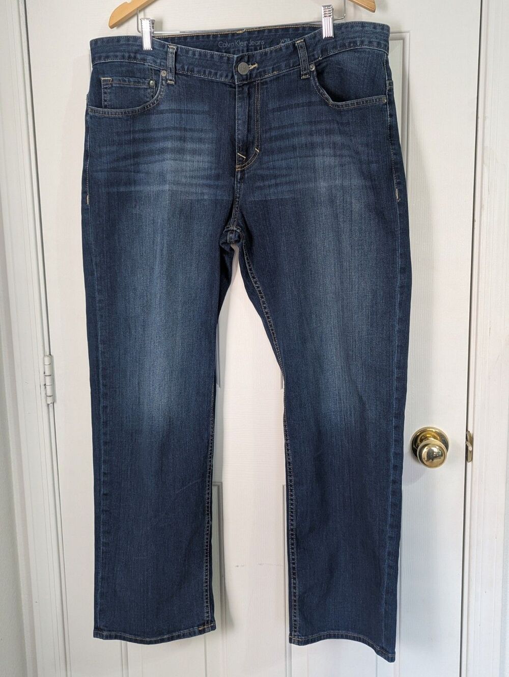 Calvin Klein Straight Leg Denim Jeans Mens 38x30 Blue Medium Wash Preppy Logo